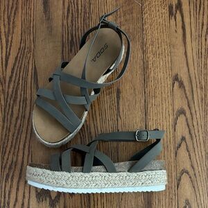 Olive Green Strappy Platform Sandals